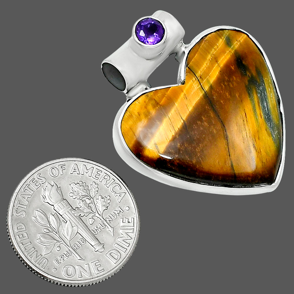 Premium Heart Tiger Eye & Amethyst Pendant P-1300 51-EP10482