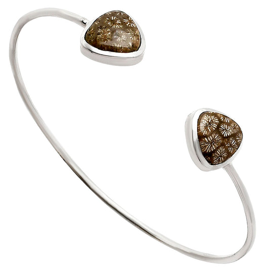 Premium Quality Flower Fossil Coral Cuff Bangle Bracelet B-1004 52-EB10547