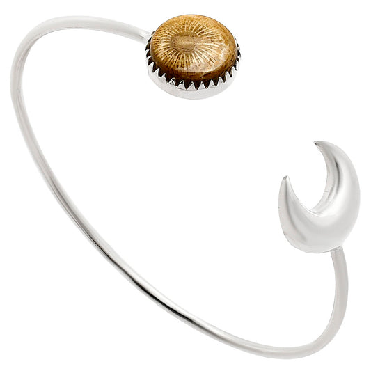 Premium Crescent Moon Flower Fossil Coral Cuff Bangle Bracelet B-1046 52-EB10549