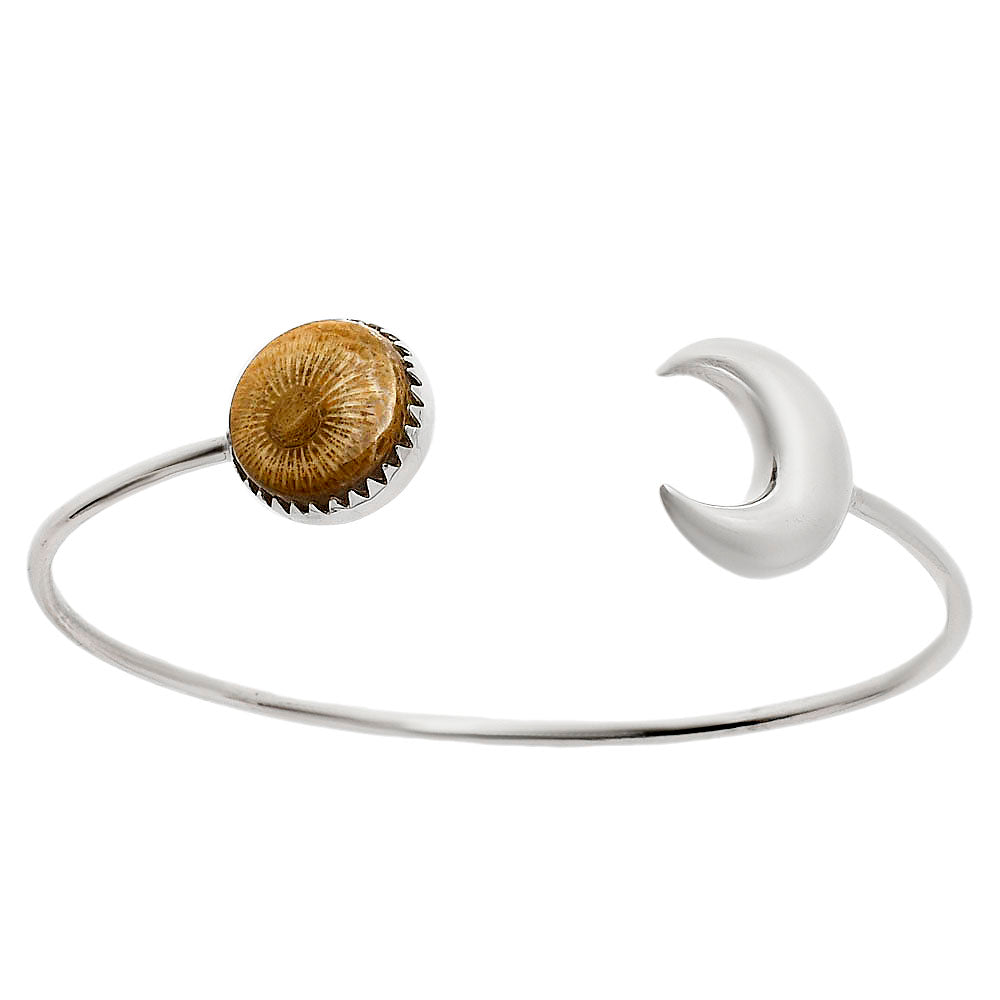 Premium Crescent Moon Flower Fossil Coral Cuff Bangle Bracelet B-1046 52-EB10549