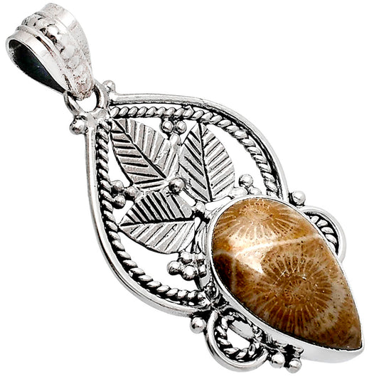 Premium Quality Flower Fossil Coral Pendant P-1258 52-EP10487