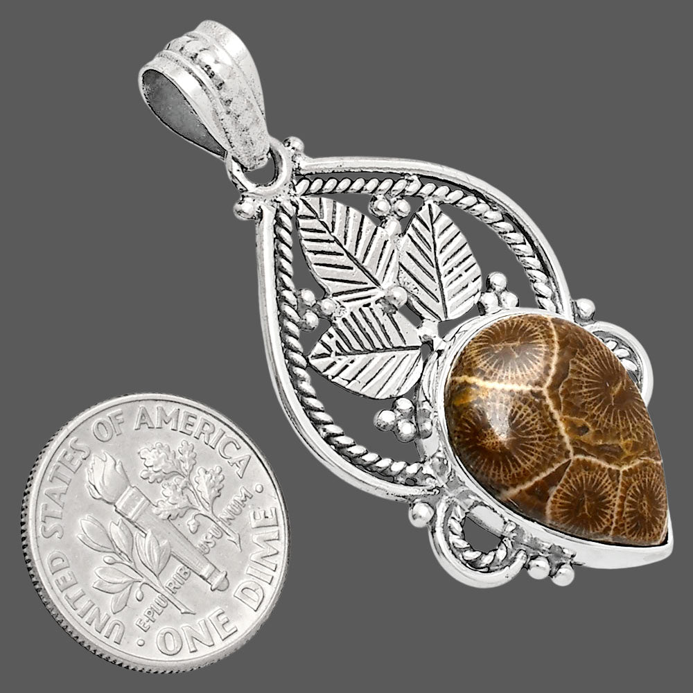 Premium Quality Flower Fossil Coral Pendant P-1258 52-EP10489