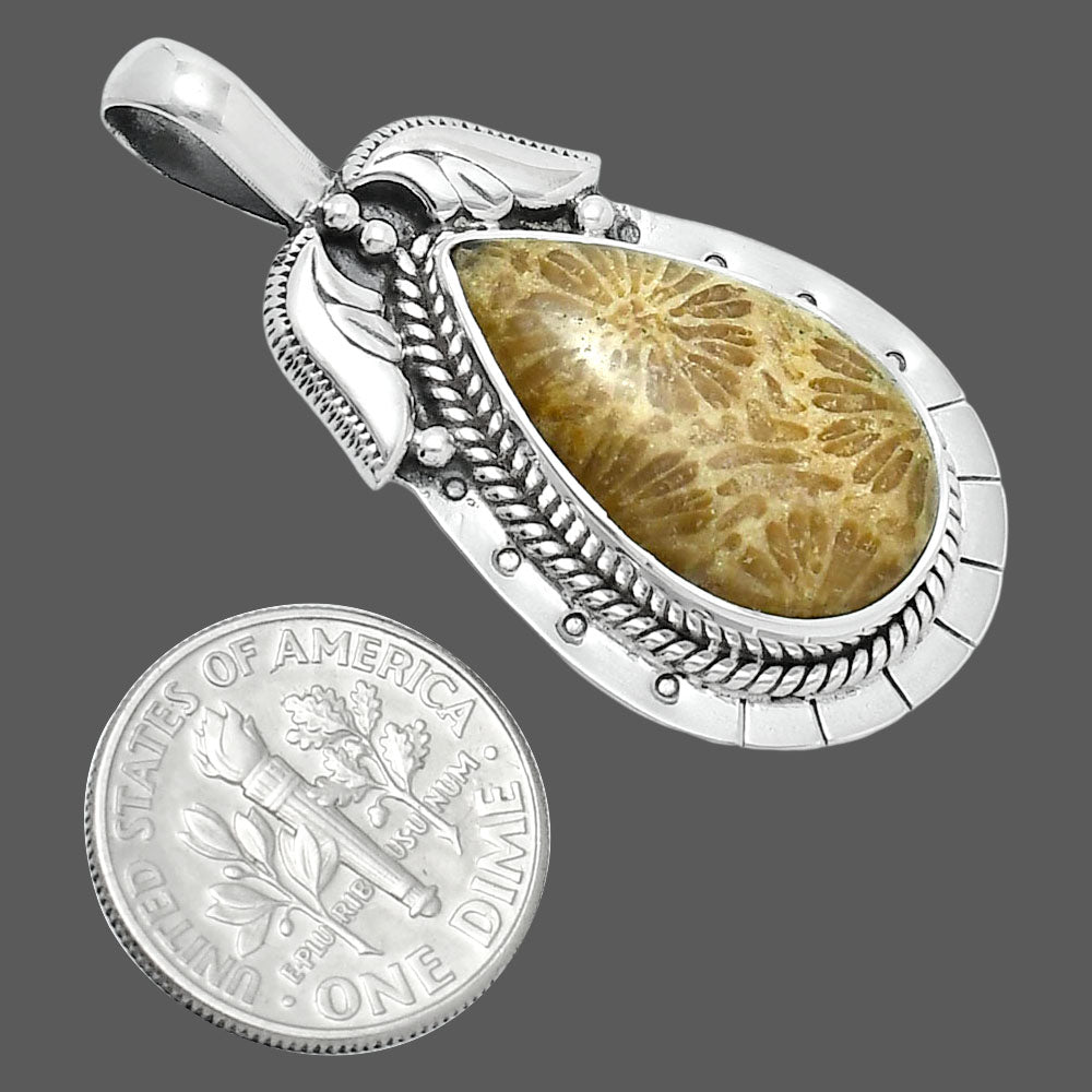 Premium Quality Flower Fossil Coral Pendant P-1568 52-EP10492