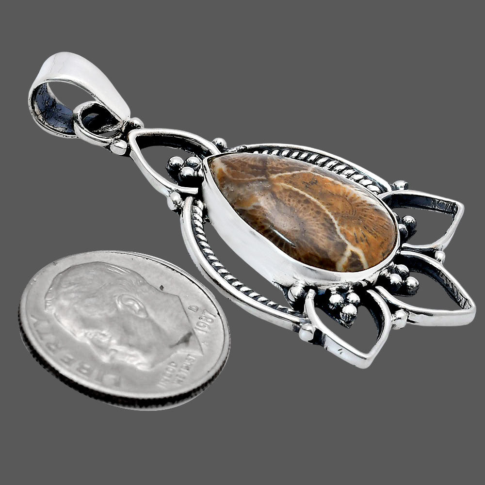 Premium Quality Flower Fossil Coral Pendant P-1444 52-EP10498