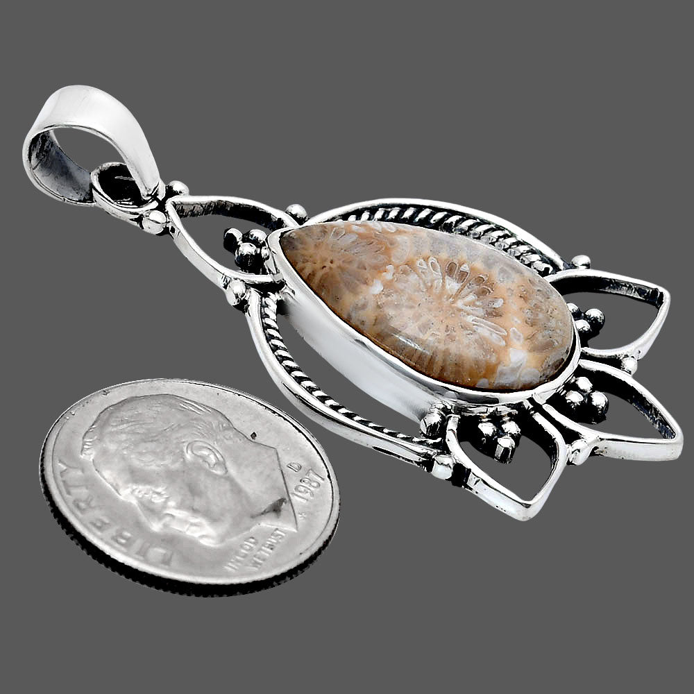 Premium Quality Flower Fossil Coral Pendant P-1444 52-EP10499