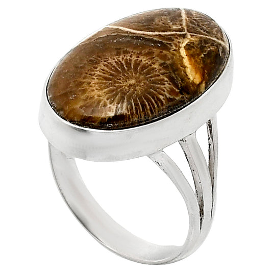 Premium Quality Flower Fossil Coral Ring size-8 R-1003 52-ER14185
