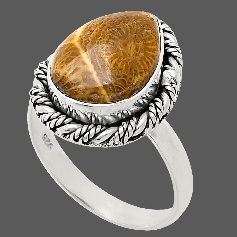 Premium Quality Flower Fossil Coral Ring size-9 R-1013 52-ER14190