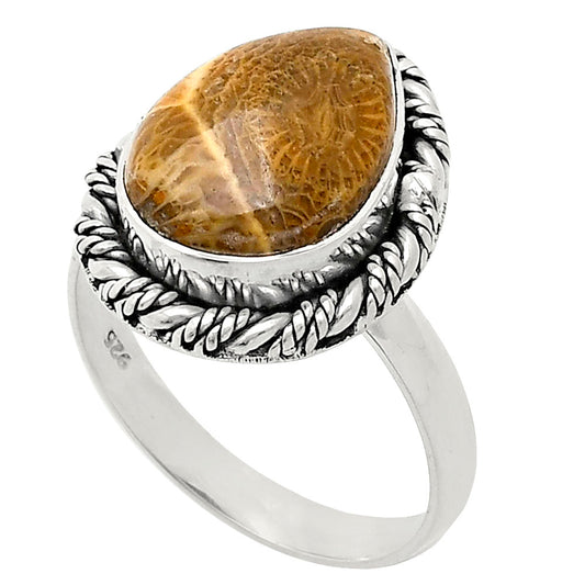 Premium Quality Flower Fossil Coral Ring size-9 R-1013 52-ER14190