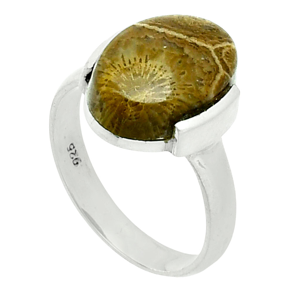 Premium Quality Flower Fossil Coral Ring size-7 R-1173 52-ER14192