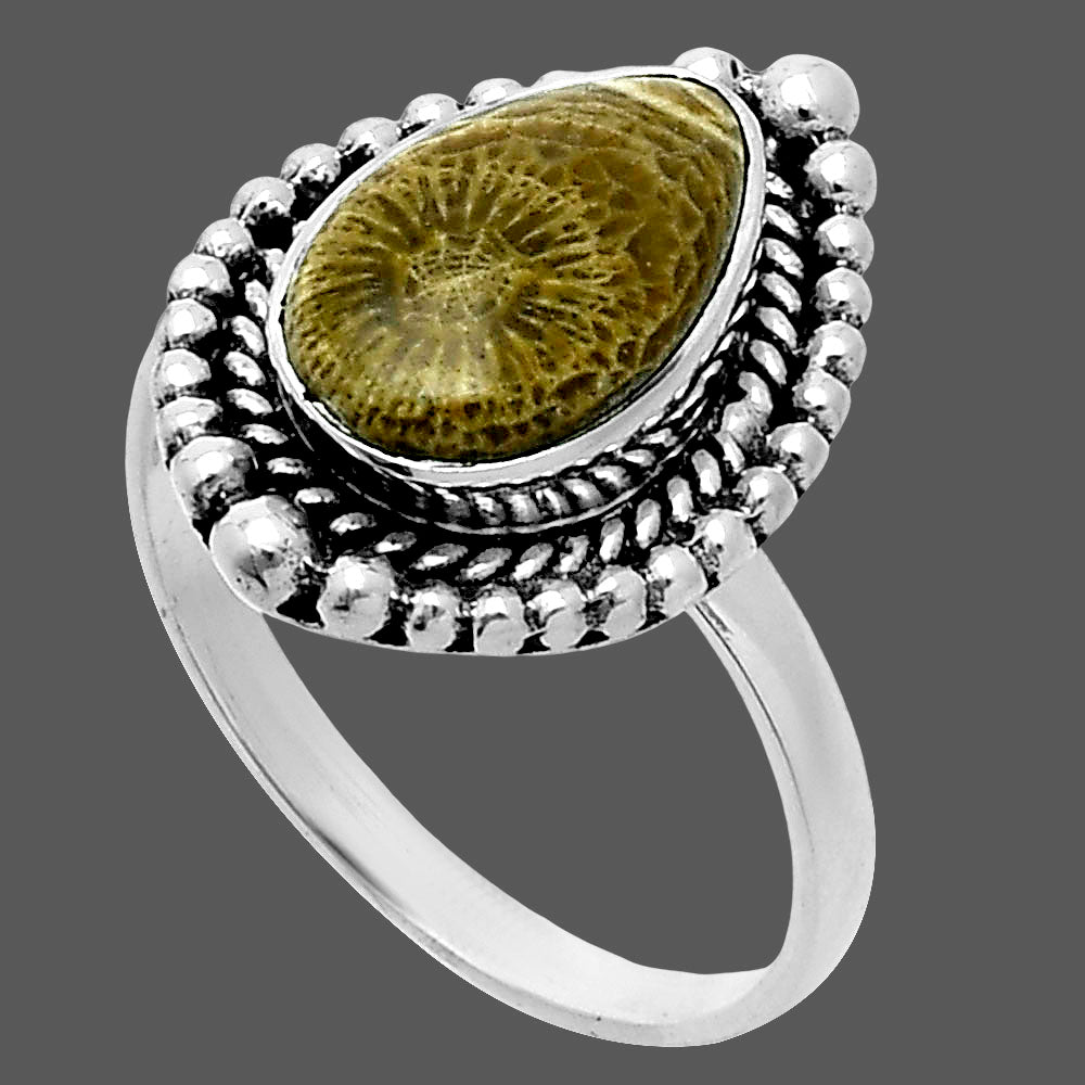 Premium Quality Natural Flower Fossil Coral Ring size-8.5 R-1154 52-ER14195