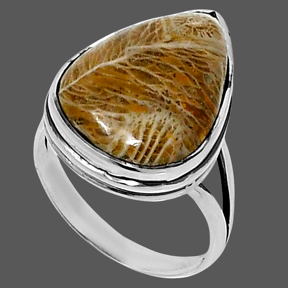 Premium Quality Flower Fossil Coral Ring size-7 R-1008 52-ER14198