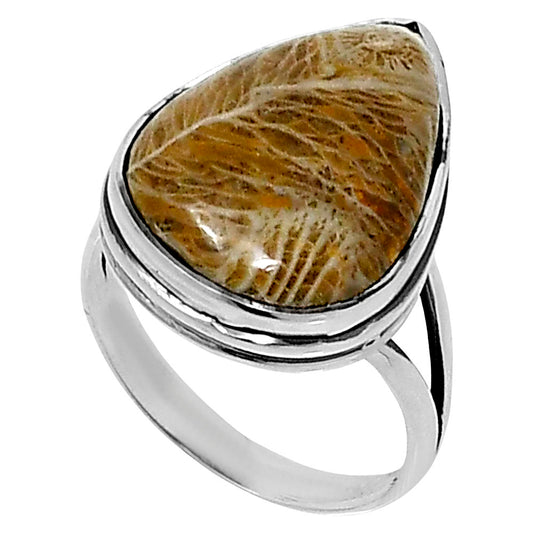 Premium Quality Flower Fossil Coral Ring size-7 R-1008 52-ER14198