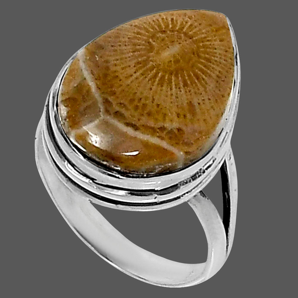 Premium Quality Flower Fossil Coral Ring size-7 R-1008 52-ER14199
