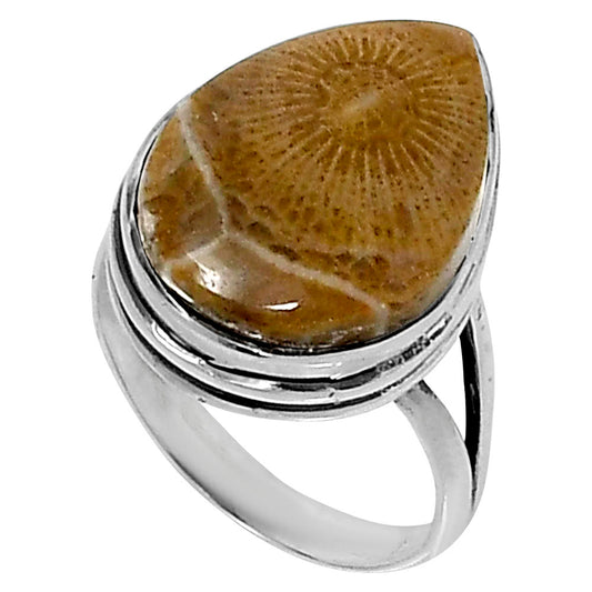 Premium Quality Flower Fossil Coral Ring size-7 R-1008 52-ER14199