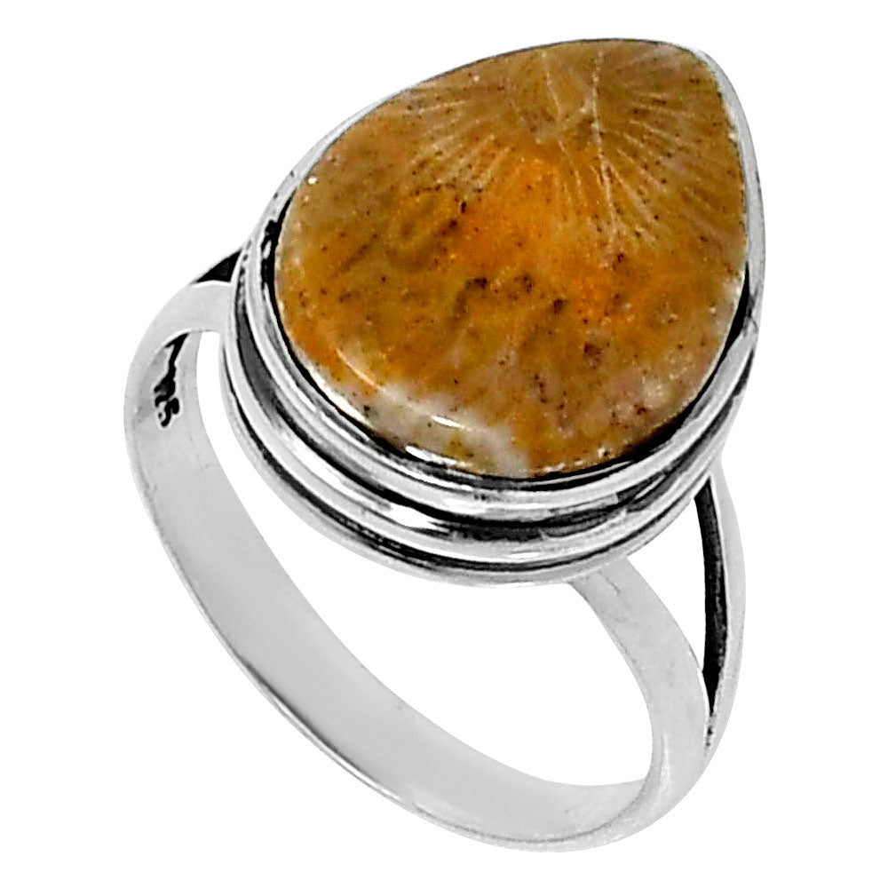 Premium Quality Flower Fossil Coral Ring size-7 R-1008 52-ER14201