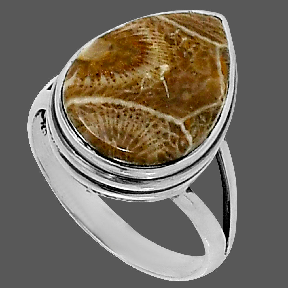Premium Quality Flower Fossil Coral Ring size-7 R-1008 52-ER14202