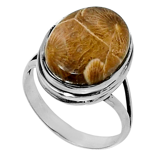 Premium Quality Flower Fossil Coral Ring size-7 R-1008 52-ER14204