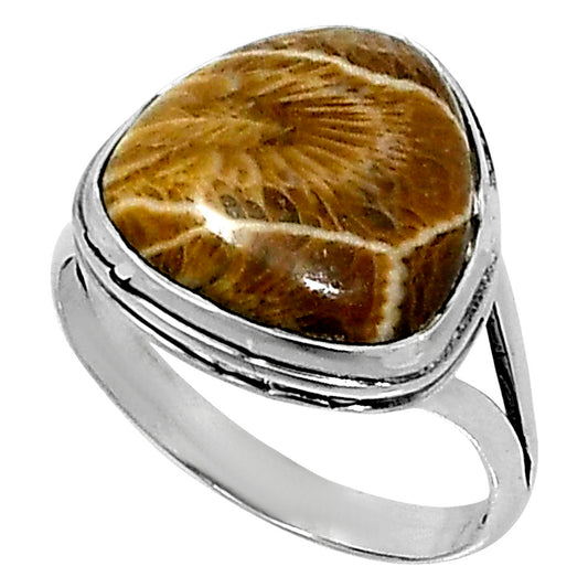 Premium Quality Flower Fossil Coral Ring size-8 R-1008 52-ER14205