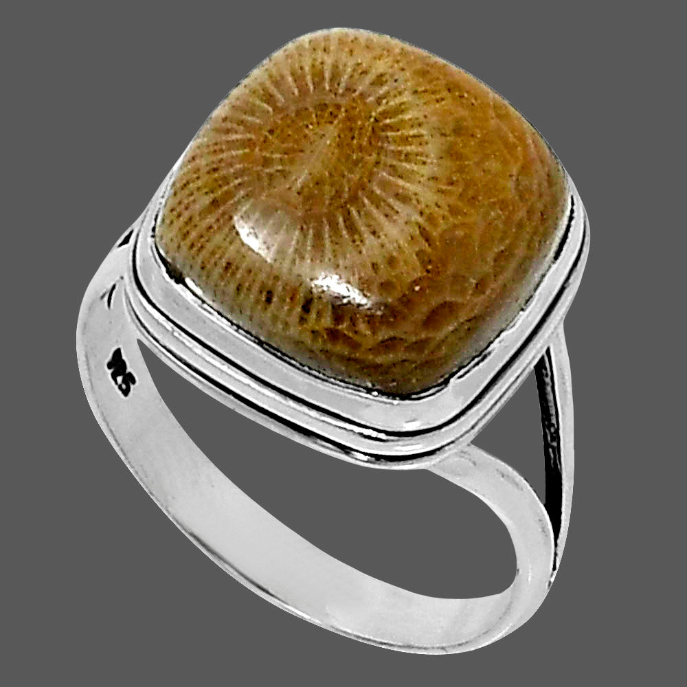 Premium Quality Flower Fossil Coral Ring size-8 R-1008 52-ER14206