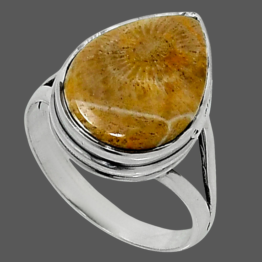 Premium Quality Flower Fossil Coral Ring size-8 R-1008 52-ER14207