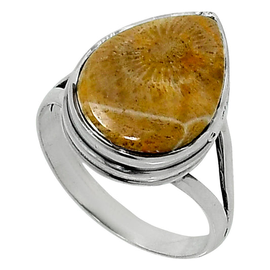 Premium Quality Flower Fossil Coral Ring size-8 R-1008 52-ER14207