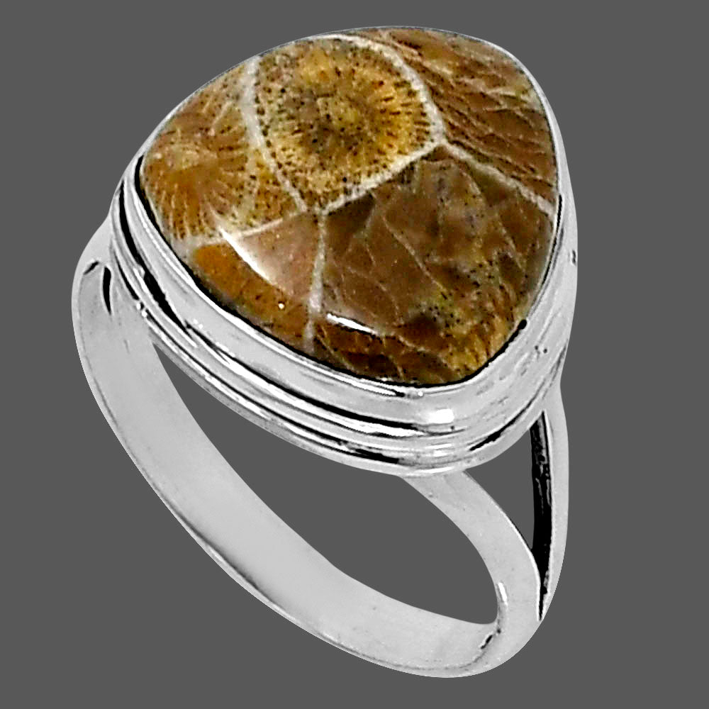 Premium Quality Flower Fossil Coral Ring size-8 R-1008 52-ER14208