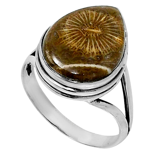 Premium Quality Flower Fossil Coral Ring size-8 R-1008 52-ER14210