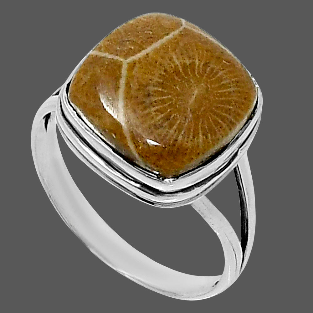 Premium Quality Flower Fossil Coral Ring size-9 R-1008 52-ER14213