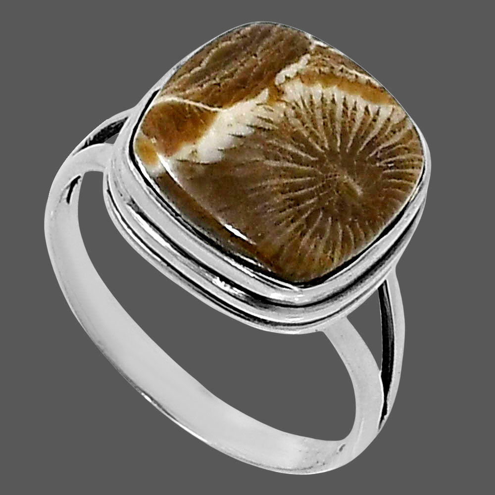 Premium Quality Flower Fossil Coral Ring size-9 R-1008 52-ER14214