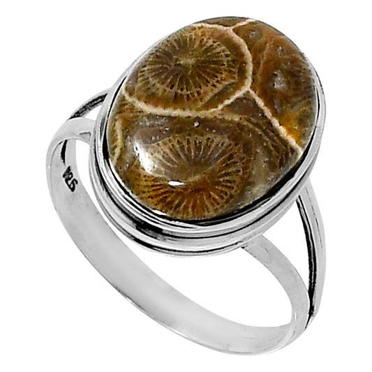 Premium Quality Flower Fossil Coral Ring size-9 R-1008 52-ER14217