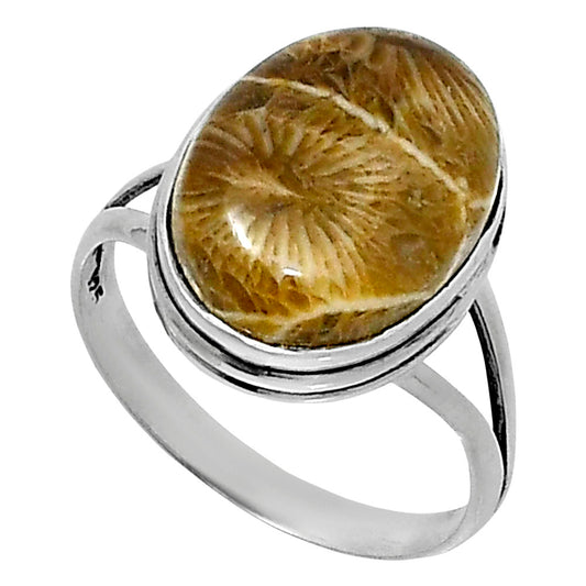 Premium Quality Flower Fossil Coral Ring size-9 R-1008 52-ER14219