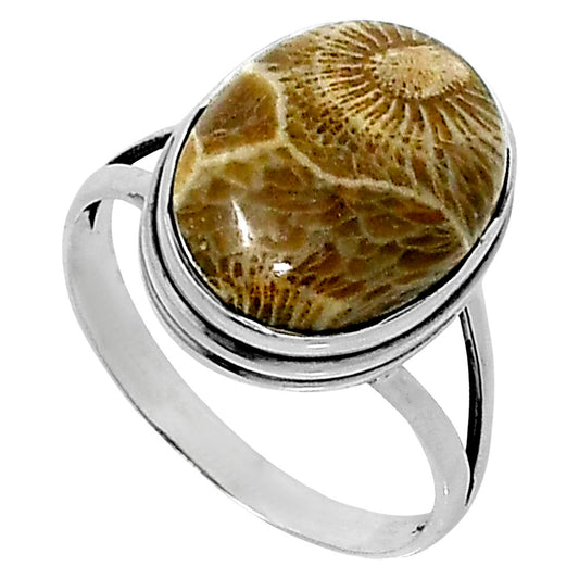 Premium Quality Flower Fossil Coral Ring size-9 R-1008 52-ER14220