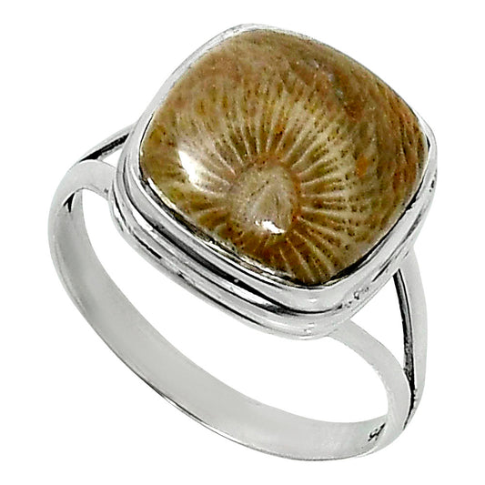 Premium Quality Flower Fossil Coral Ring size-10 R-1008 52-ER14223