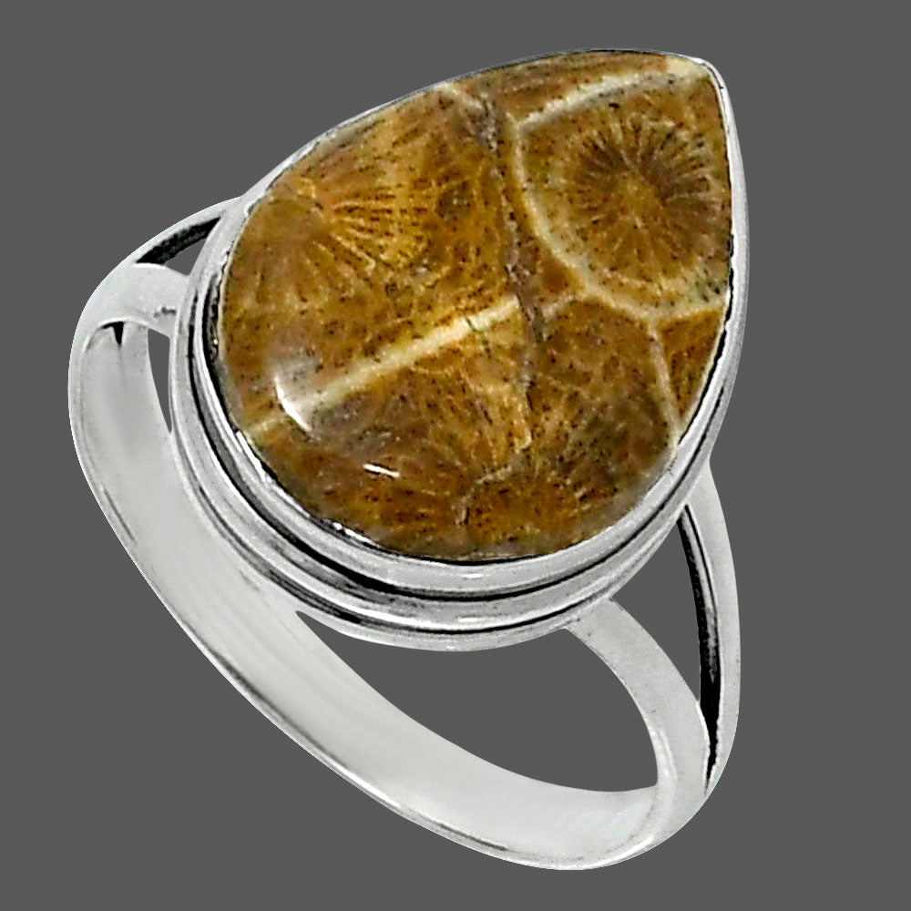 Premium Quality Flower Fossil Coral Ring size-10 R-1008 52-ER14224