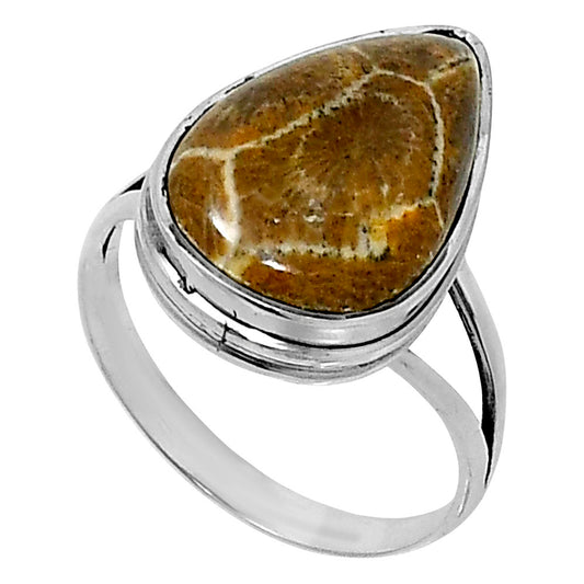 Premium Quality Flower Fossil Coral Ring size-10 R-1008 52-ER14226