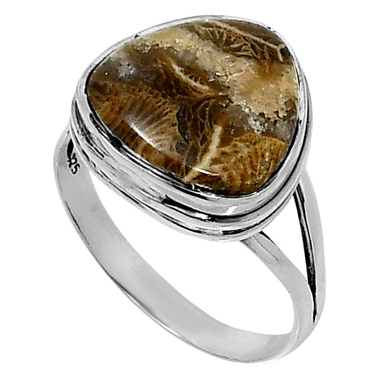 Premium Quality Flower Fossil Coral Ring size-10 R-1008 52-ER14227
