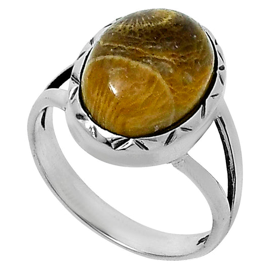 Premium Quality Flower Fossil Coral Ring size-7 R-1074 52-ER14233