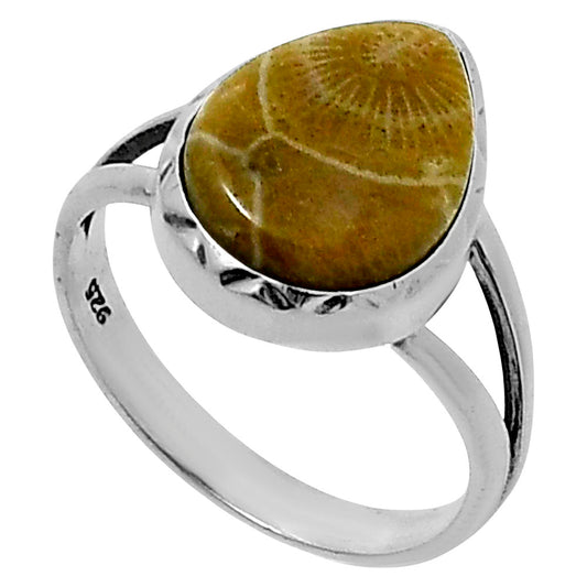 Premium Quality Flower Fossil Coral Ring size-8 R-1074 52-ER14242