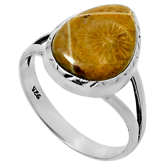 Premium Quality Flower Fossil Coral Ring size-8 R-1074 52-ER14247
