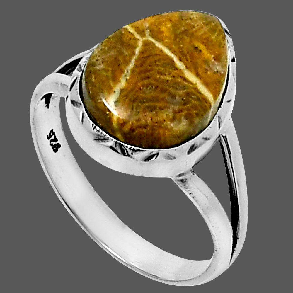Premium Quality Flower Fossil Coral Ring size-8 R-1074 52-ER14253