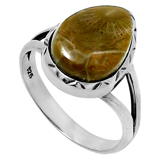Premium Quality Flower Fossil Coral Ring size-8 R-1074 52-ER14254