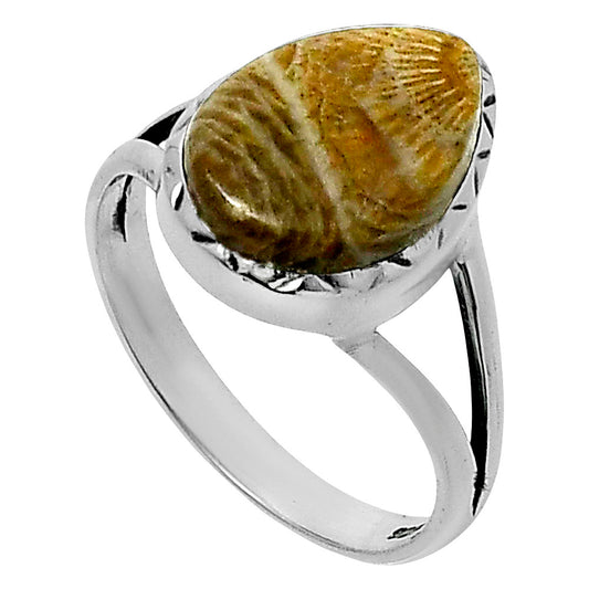 Premium Quality Flower Fossil Coral Ring size-9 R-1074 52-ER14256