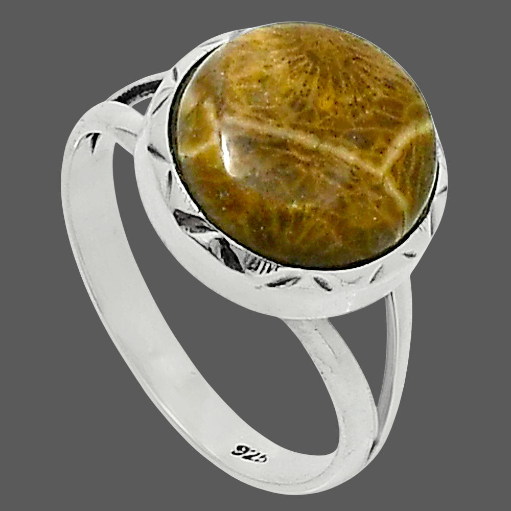 Premium Quality Flower Fossil Coral Ring size-9 R-1074 52-ER14260