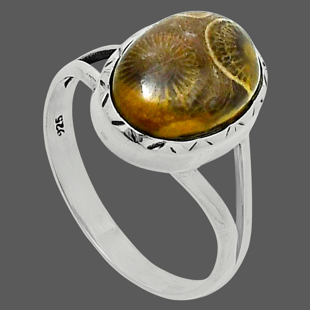 Premium Quality Flower Fossil Coral Ring size-10 R-1074 52-ER14269