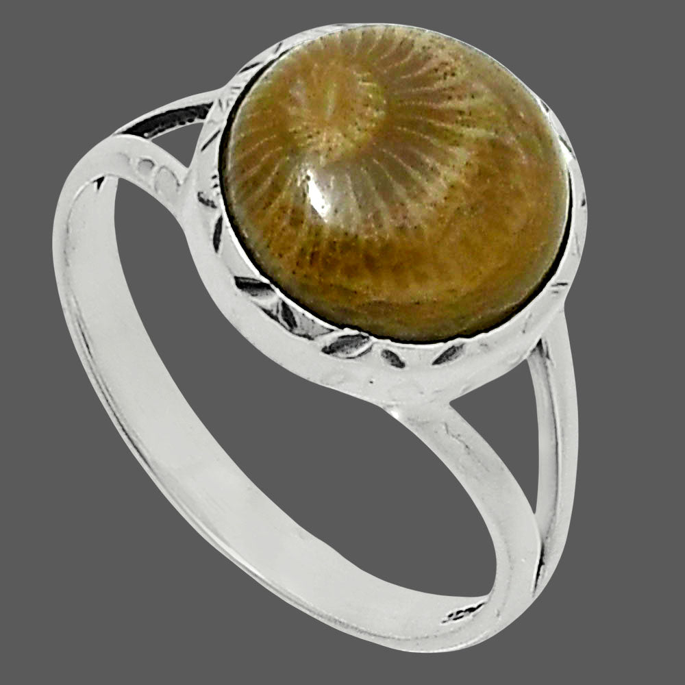 Premium Quality Flower Fossil Coral Ring size-10 R-1074 52-ER14273