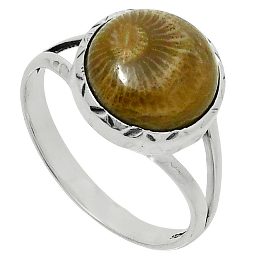 Premium Quality Flower Fossil Coral Ring size-10 R-1074 52-ER14273