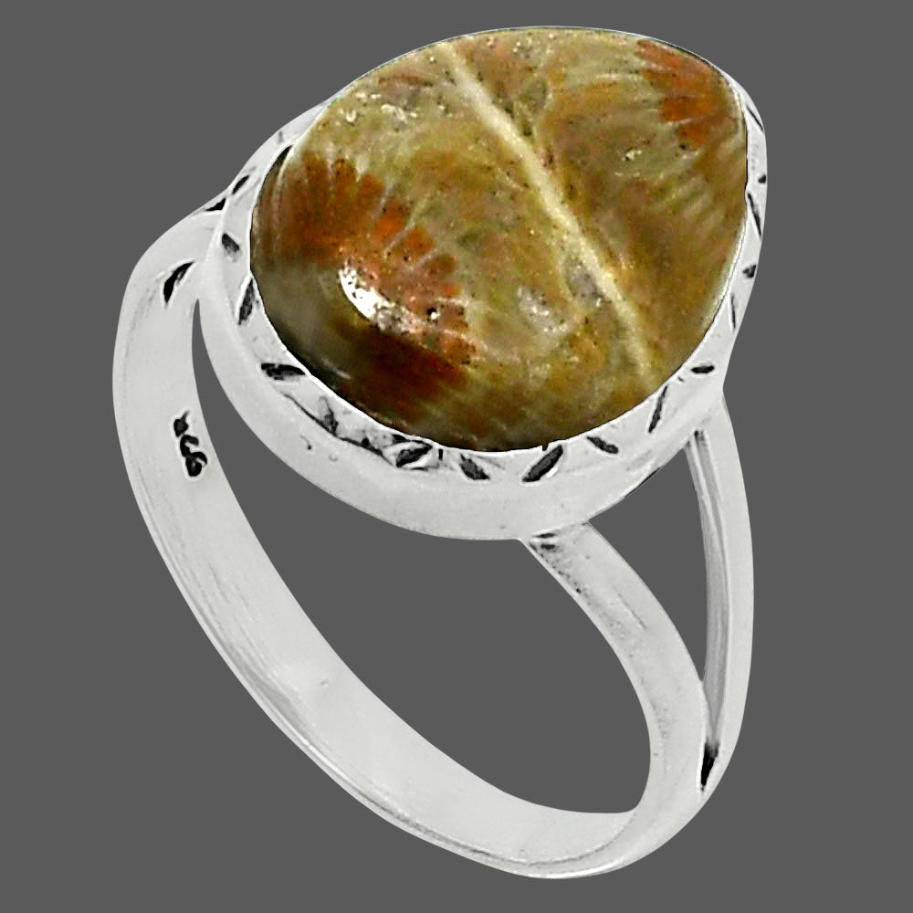 Premium Quality Flower Fossil Coral Ring size-10 R-1074 52-ER14274