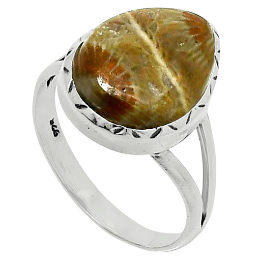 Premium Quality Flower Fossil Coral Ring size-10 R-1074 52-ER14274