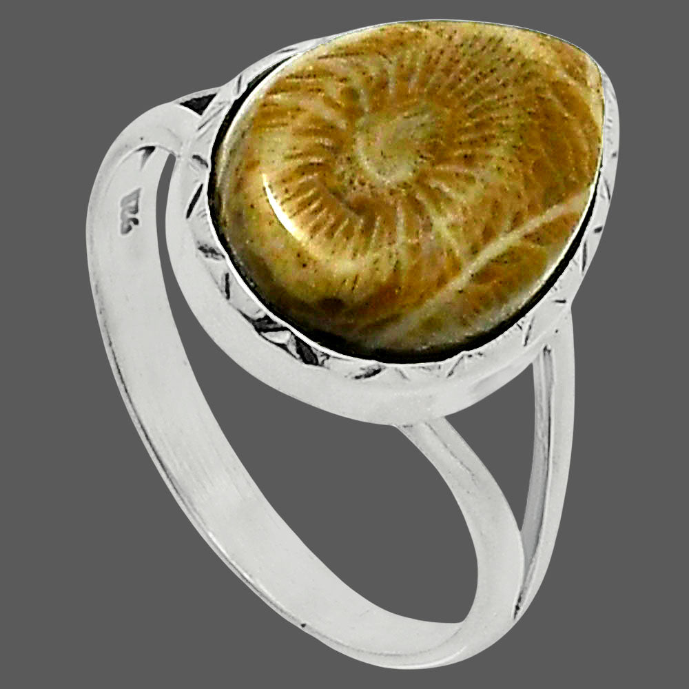 Premium Quality Flower Fossil Coral Ring size-10 R-1074 52-ER14276