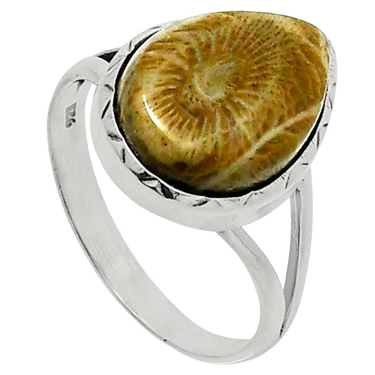 Premium Quality Flower Fossil Coral Ring size-10 R-1074 52-ER14276